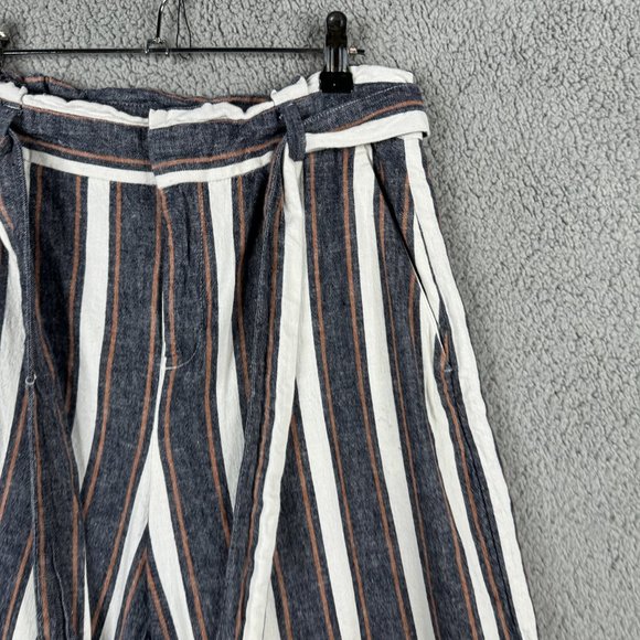 Banana Republic Pants Womens Sz 4 Blake Crop Striped Wide Leg Linen Blend Belted - Picture 8 of 13